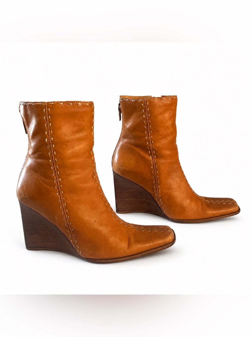 Gorgeous Leather Wedge Booties With Stitch Detail